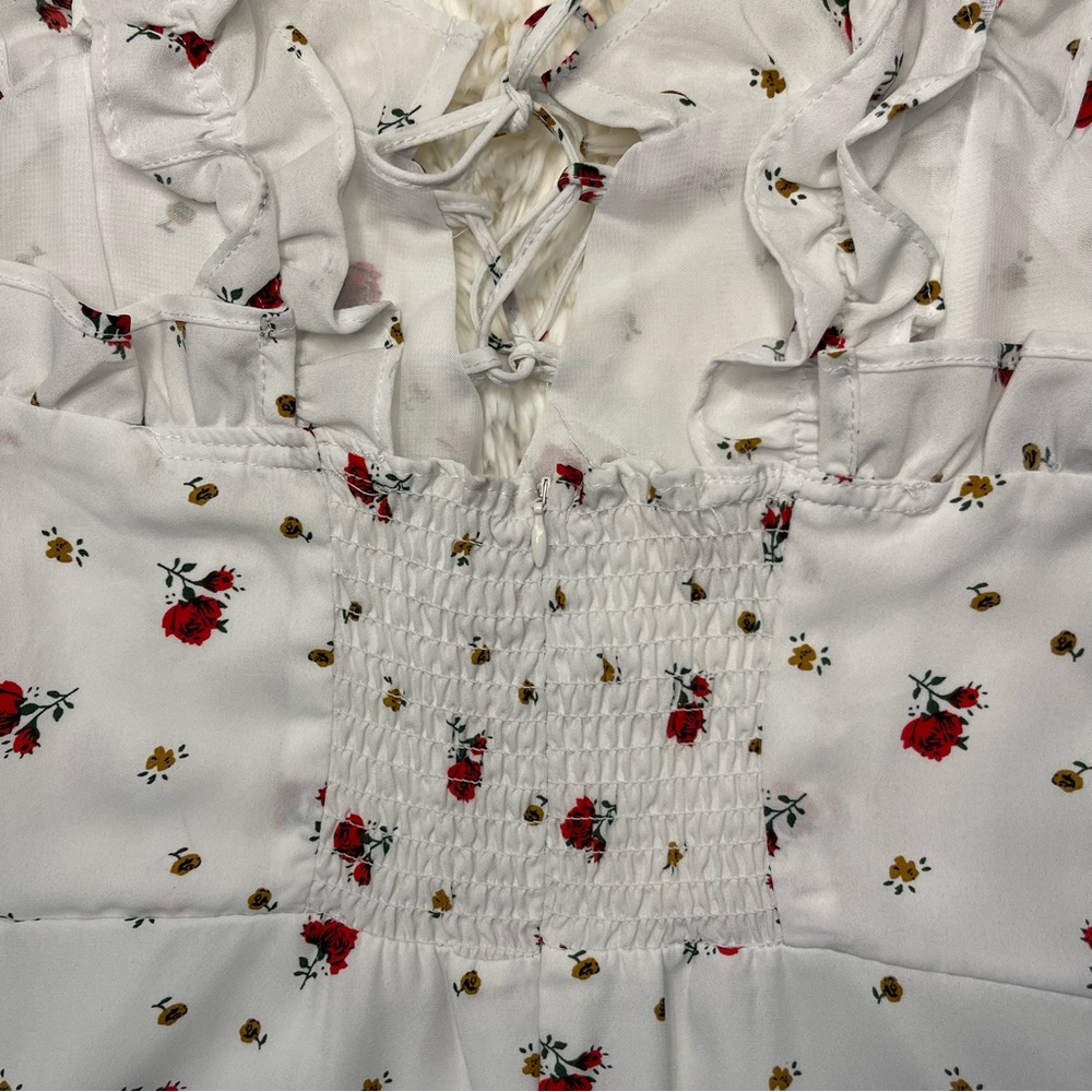 White & Red Floral Mini Dress - Picture 8 of 13